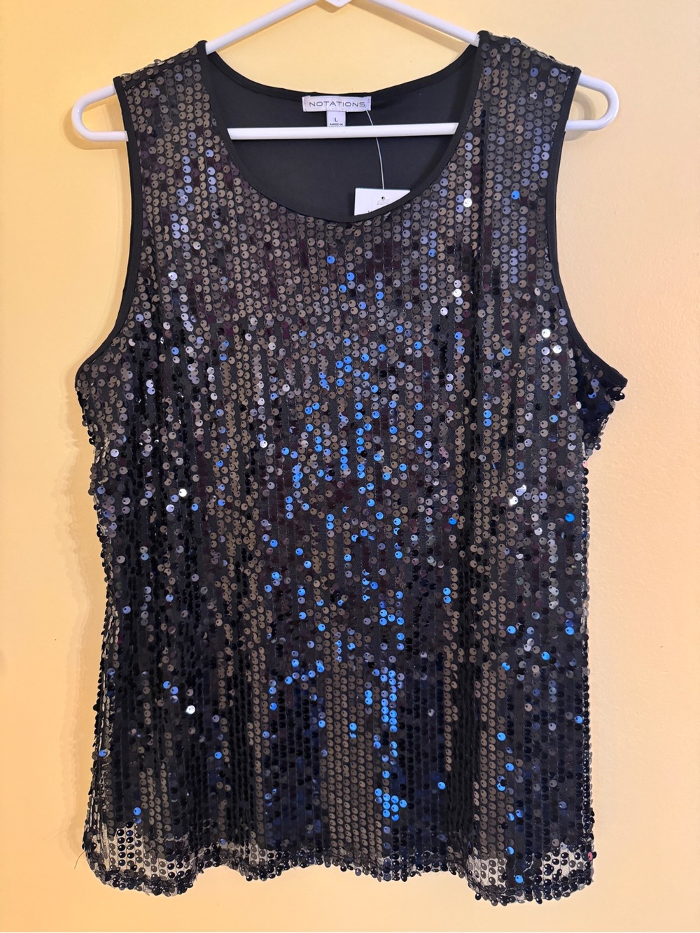 Notations Black Sequin Sleeveless Tank Top